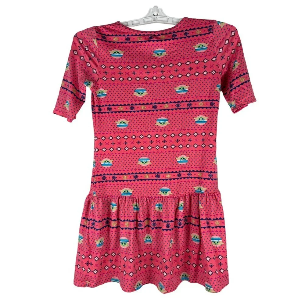 Star Wars Girls' Dress Size M 7/8 Pink Pattern Short Sleeve Polyester/Spandex